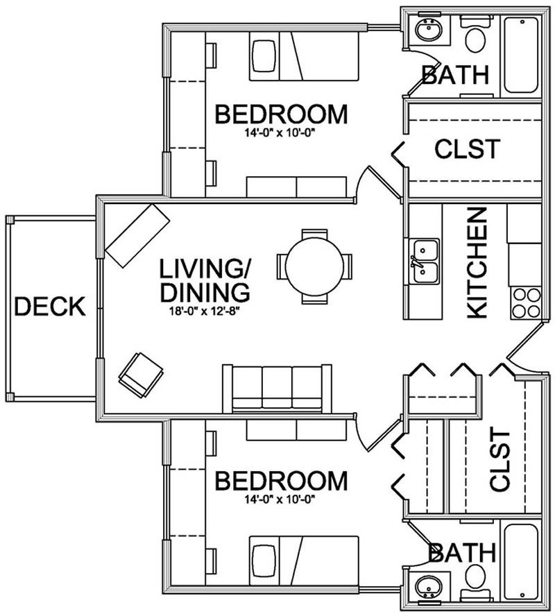 Pine Grove Shared Apartment Option 1 Floor Plan in black and white